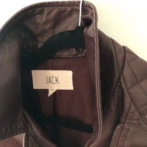 Brown Leather Jacket with Quilted Design  in